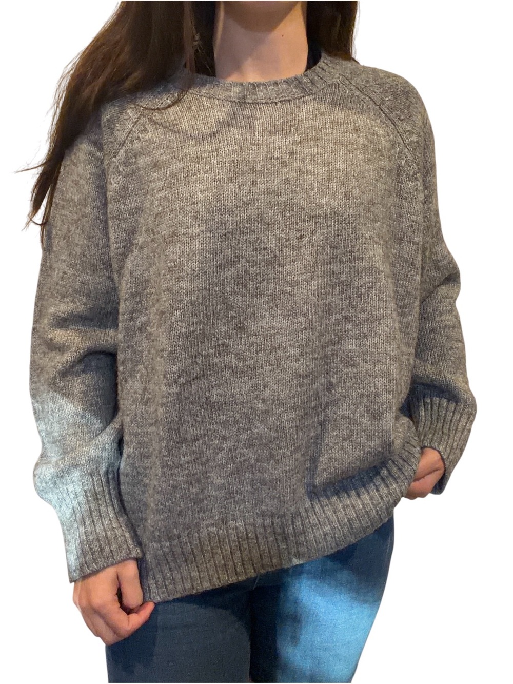 Old Navy Gray Crewneck Knit Sweater Women’s Oversized Long Sleeve Cozy Pullover